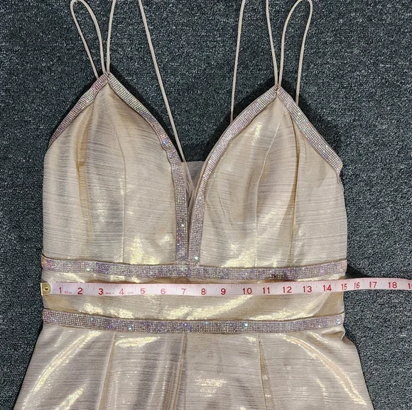 Camille Dress Metallic Sweetheart Rhinstone Maxi Champagne Plus Size 14 - Picture 16 of 17